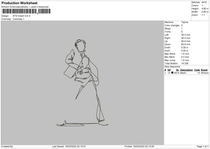 BTS Lineart Embroidery Machine Design File 4 size
