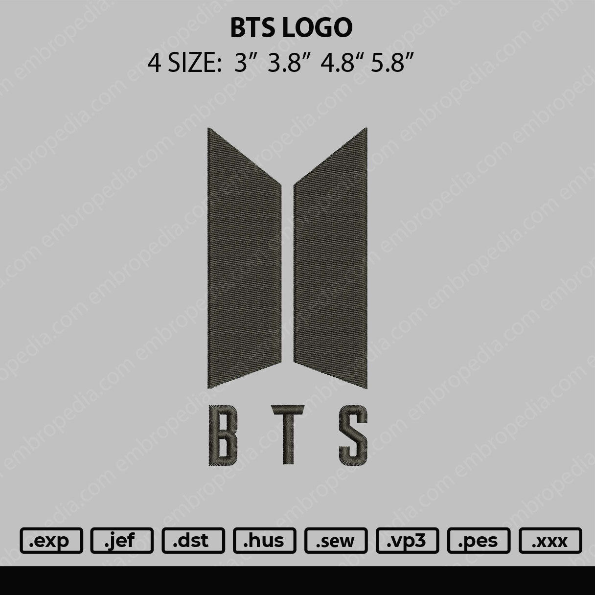 BTS Logo Embroidery Machine Design File 4 size