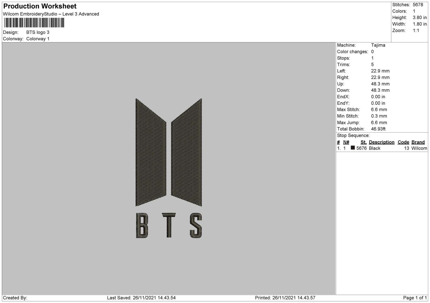 BTS Logo Embroidery Machine Design File 4 size