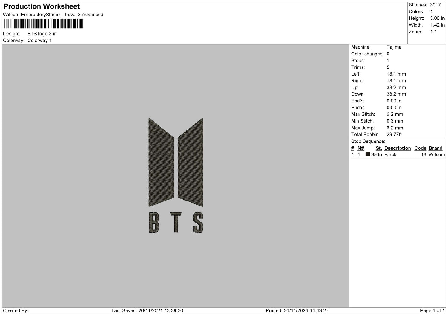 BTS Logo Embroidery Machine Design File 4 size