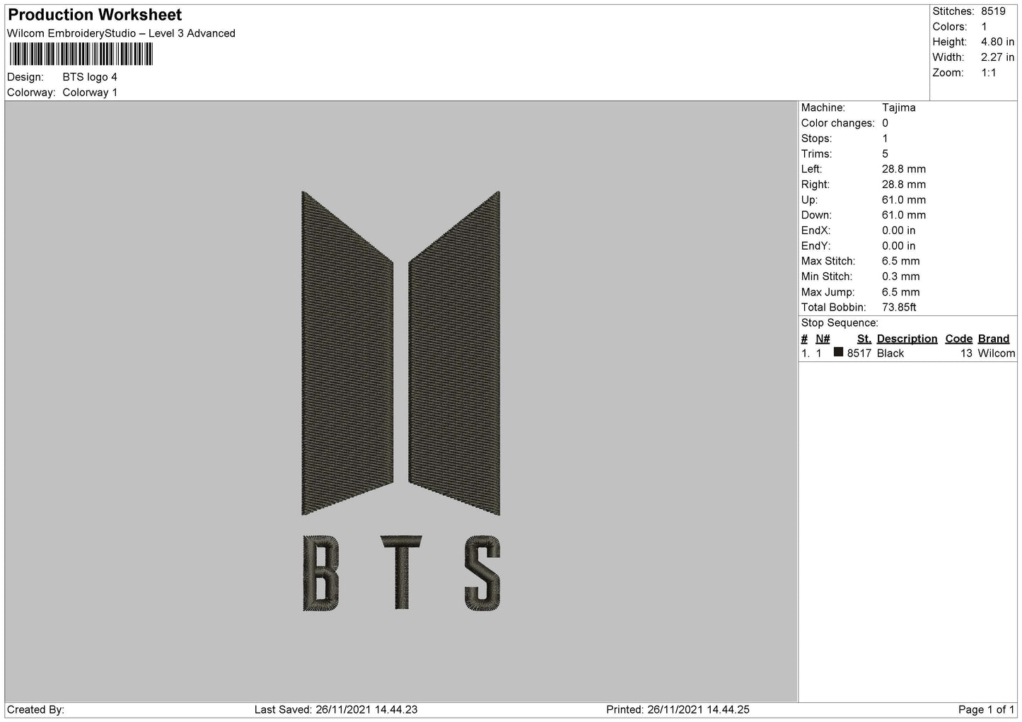 BTS Logo Embroidery Machine Design File 4 size