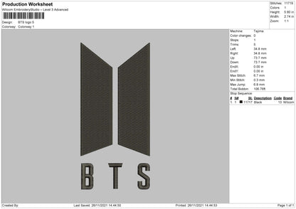 BTS Logo Embroidery Machine Design File 4 size