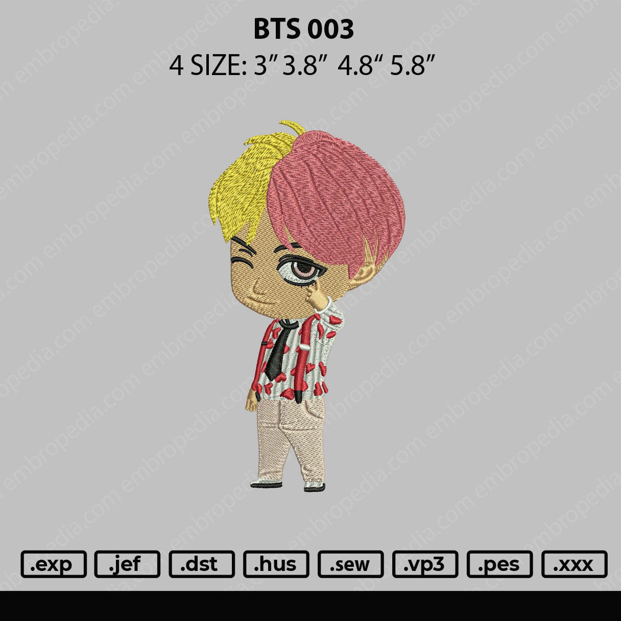 BTS 003 Embroidery Mahcine Design File 4 size