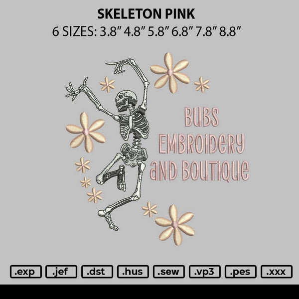 Skeleton Pink Embroidery File 6 sizes