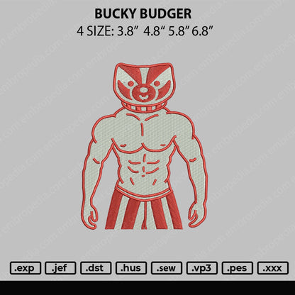 Bucky Badger Embroidery Machine Design File 4 size