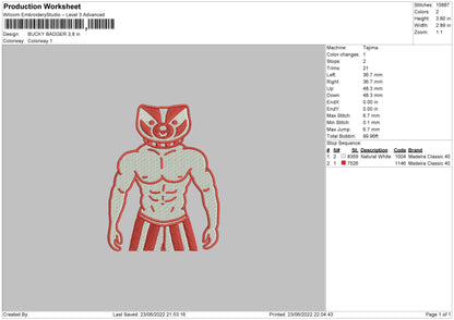 Bucky Badger Embroidery Machine Design File 4 size