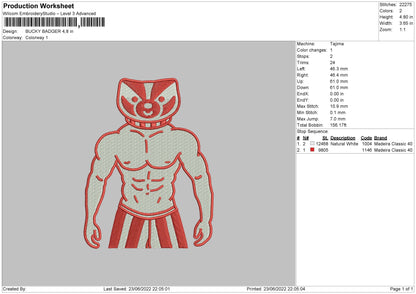 Bucky Badger Embroidery Machine Design File 4 size