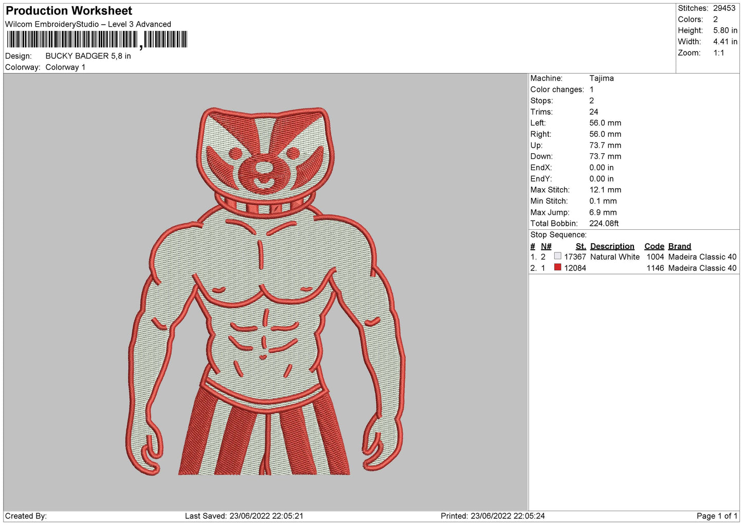 Bucky Badger Embroidery Machine Design File 4 size