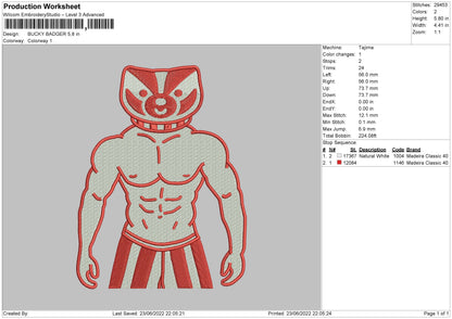 Bucky Badger Embroidery Machine Design File 4 size