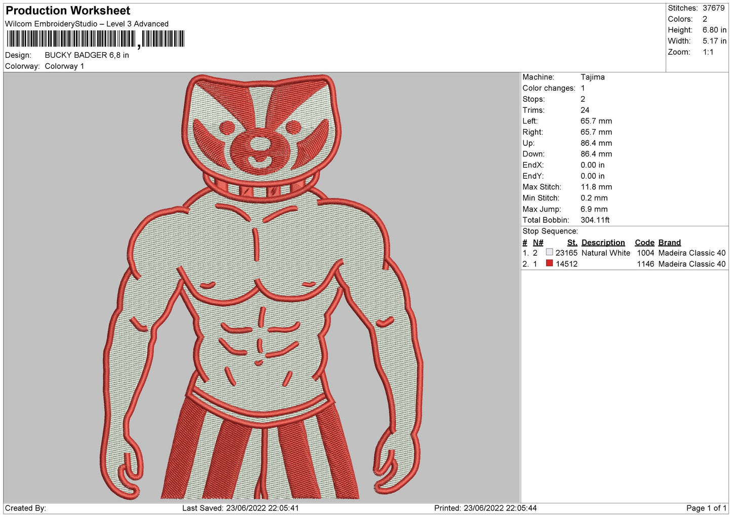 Bucky Badger Embroidery Machine Design File 4 size