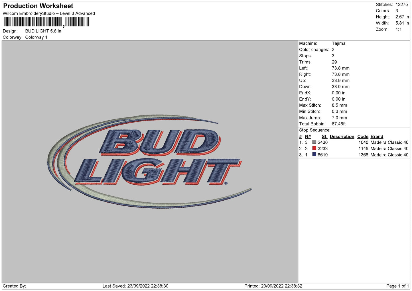 Bud Light Embroidery File 5 sizes