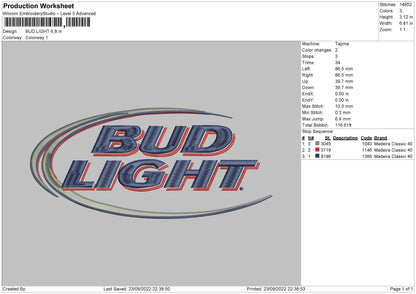 Bud Light Embroidery File 5 sizes