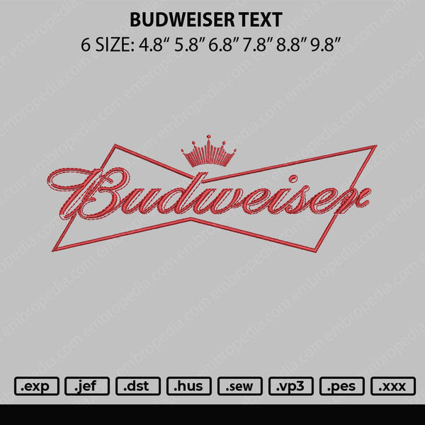 Budweiser Text Embroidery File 5 sizes