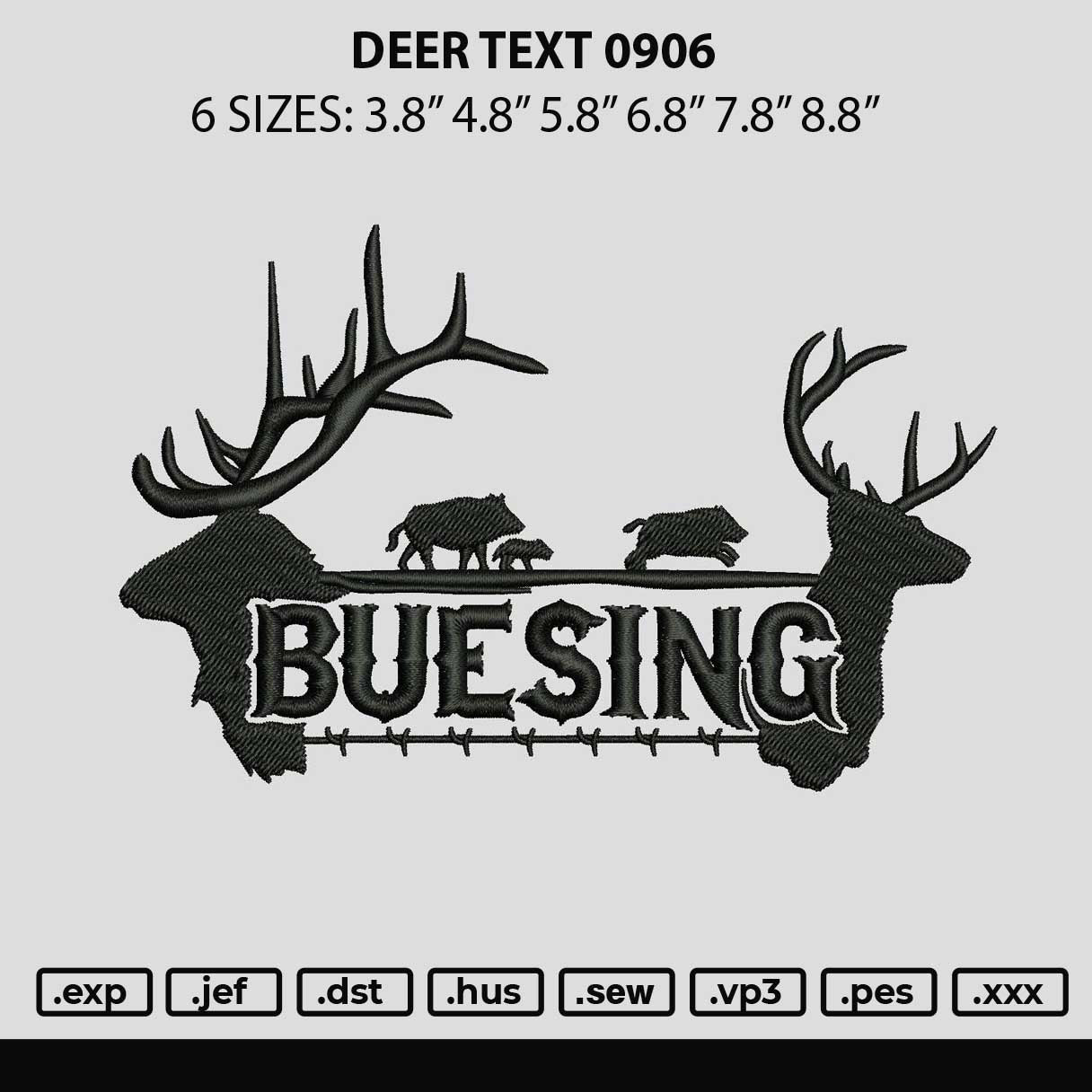 Deer Text 0906 Embroidery File 6 sizes