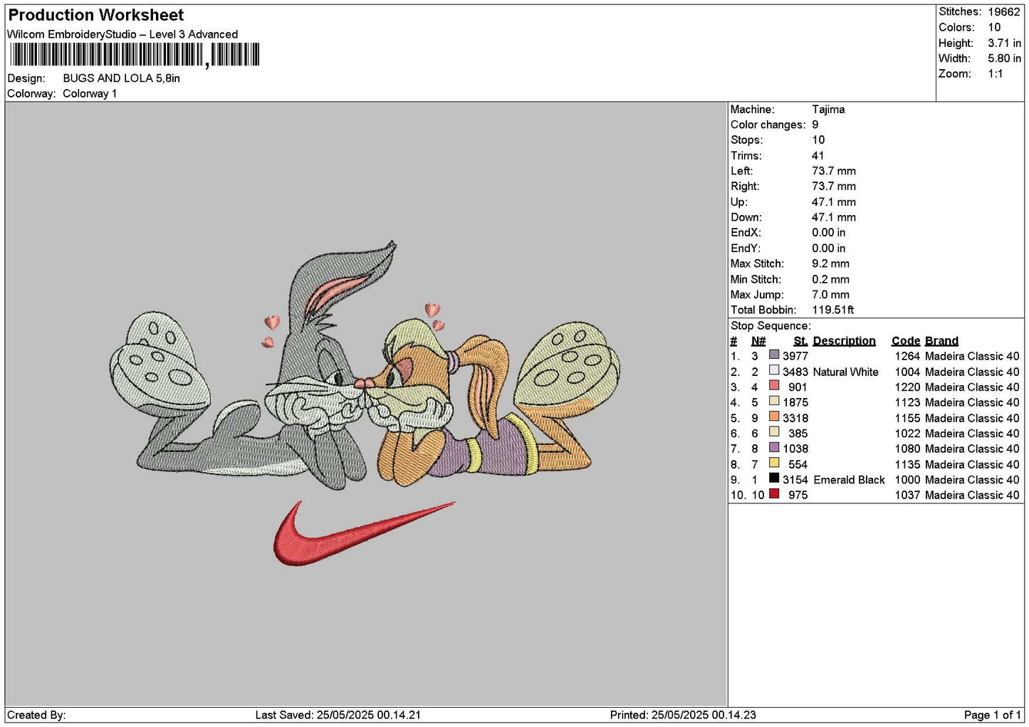 Bugslola Swoosh Embroidery File 6 sizes