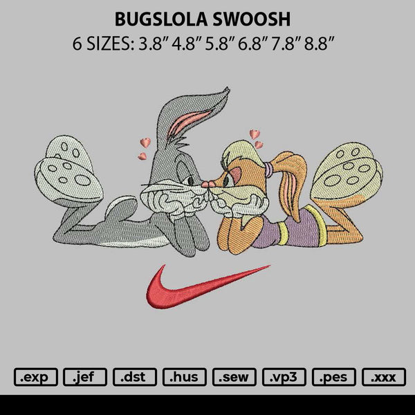 Bugslola Swoosh Embroidery File 6 sizes