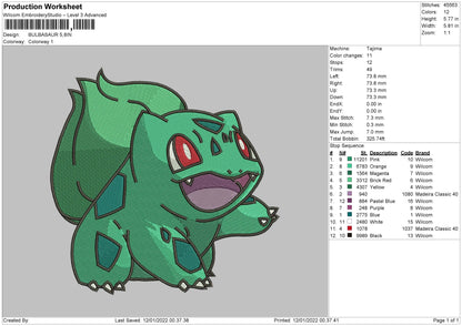 Bulbasaur Embroidery Design File 4 size