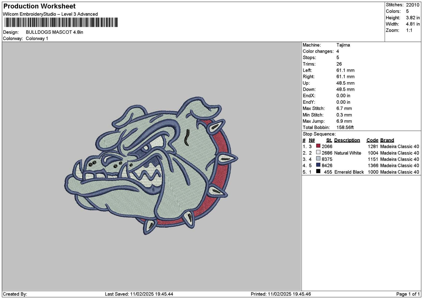 Bulldogs Head 02 Embroidery File 6 sizes