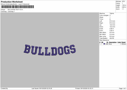 Bulldogs Text 0510 Embroidery Machine Design File 6 sizes