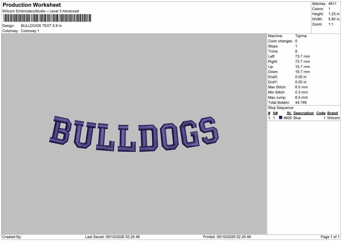 Bulldogs Text 0510 Embroidery Machine Design File 6 sizes