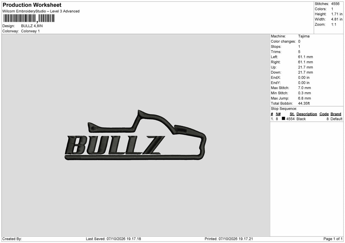 Bullz Text Embroidery Machine Design File 6 sizes