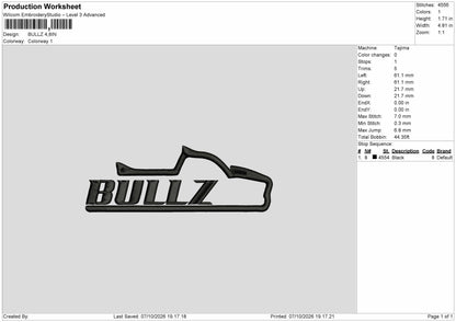 Bullz Text Embroidery Machine Design File 6 sizes