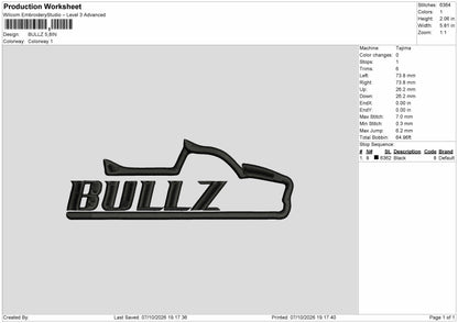 Bullz Text Embroidery Machine Design File 6 sizes