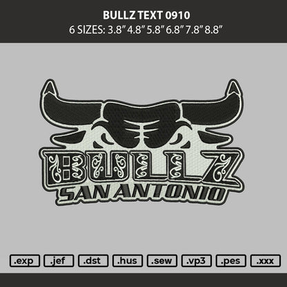 Bullz Text 0910 Embroidery Machine Design File 6 sizes