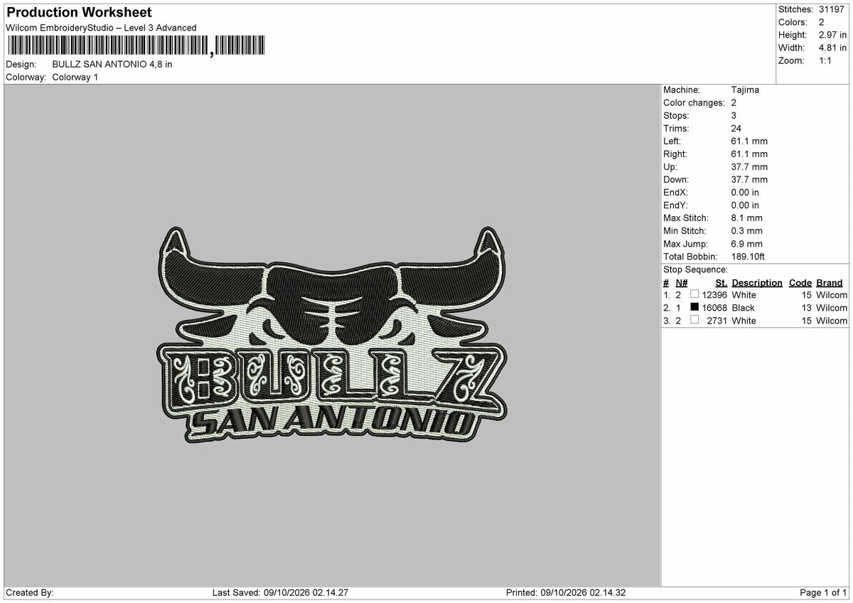 Bullz Text 0910 Embroidery Machine Design File 6 sizes