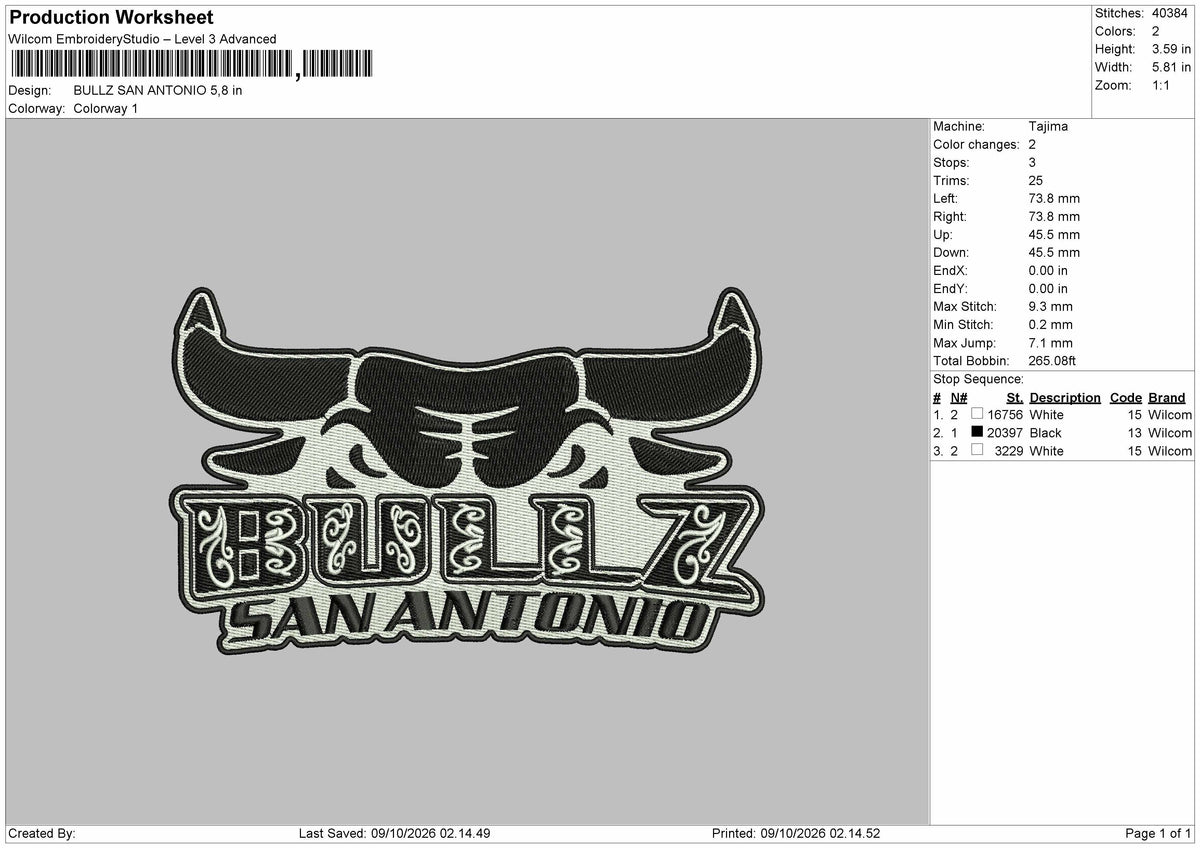 Bullz Text 0910 Embroidery Machine Design File 6 sizes