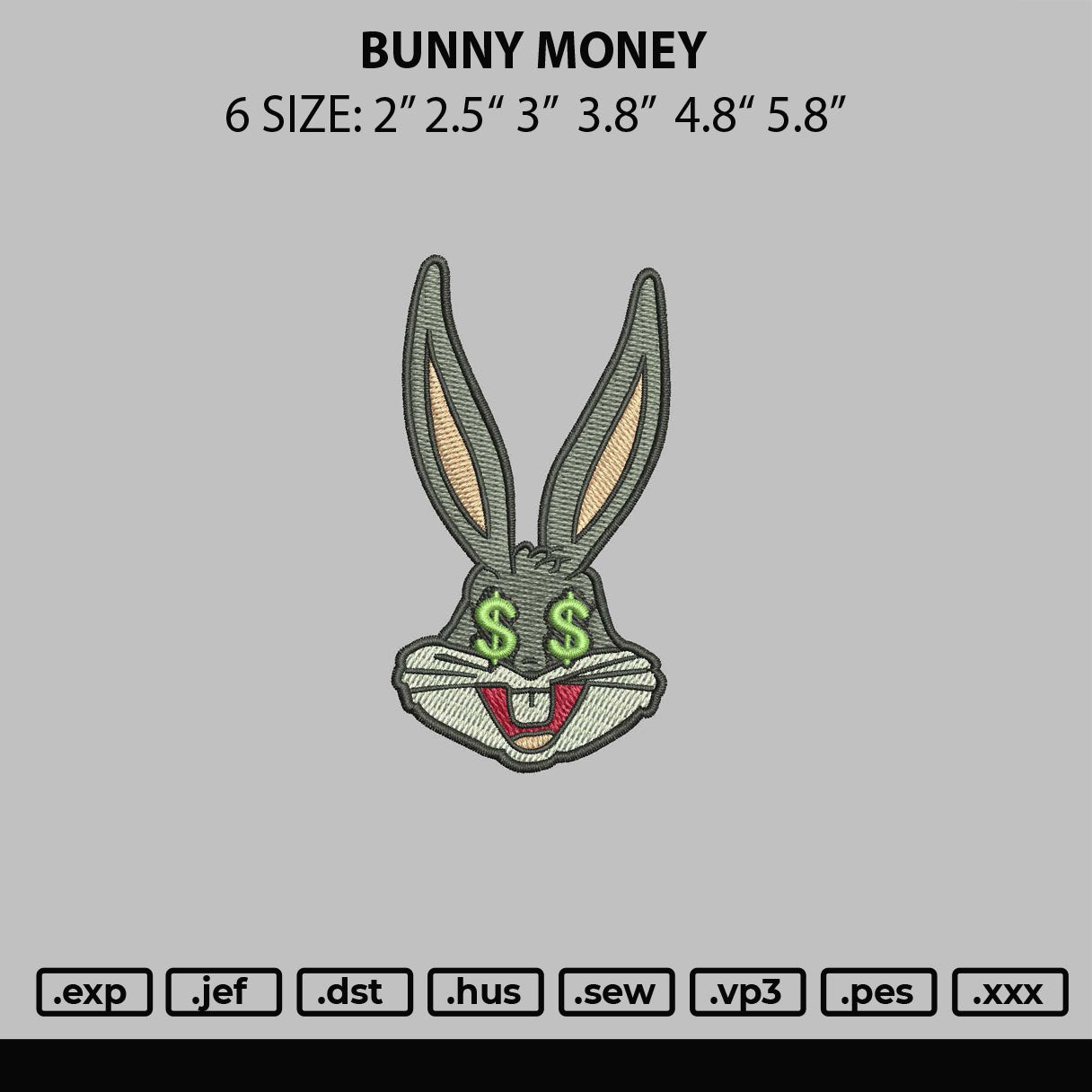 Bunny Money Embroidery Machine Design File 6 sizes
