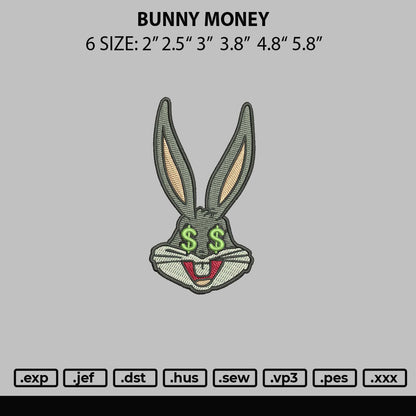 Bunny Money Embroidery Machine Design File 6 sizes