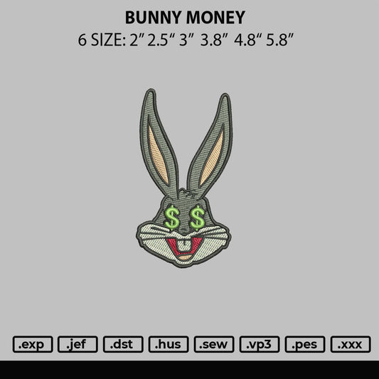 Bunny Money Embroidery Machine Design File 6 sizes