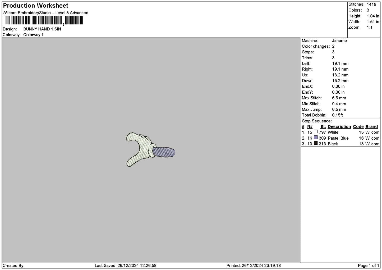Bunny and 01 Embroidery File 6 sizes