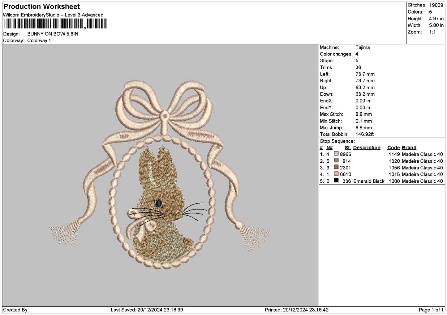 Bunnybow Embroidery File 6 sizes