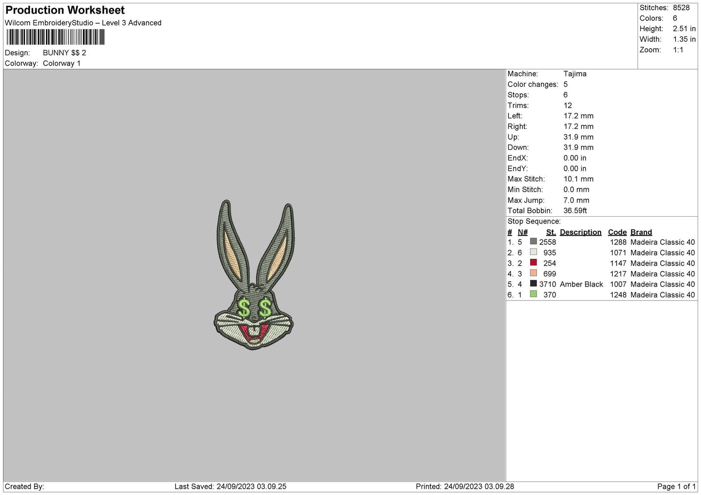 Bunny Money Embroidery Machine Design File 6 sizes
