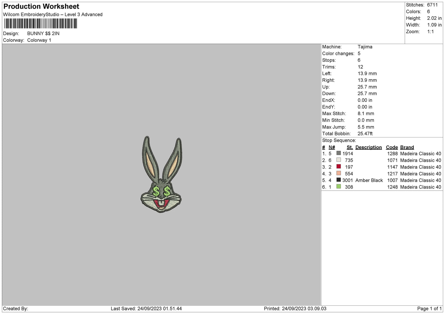 Bunny Money Embroidery Machine Design File 6 sizes