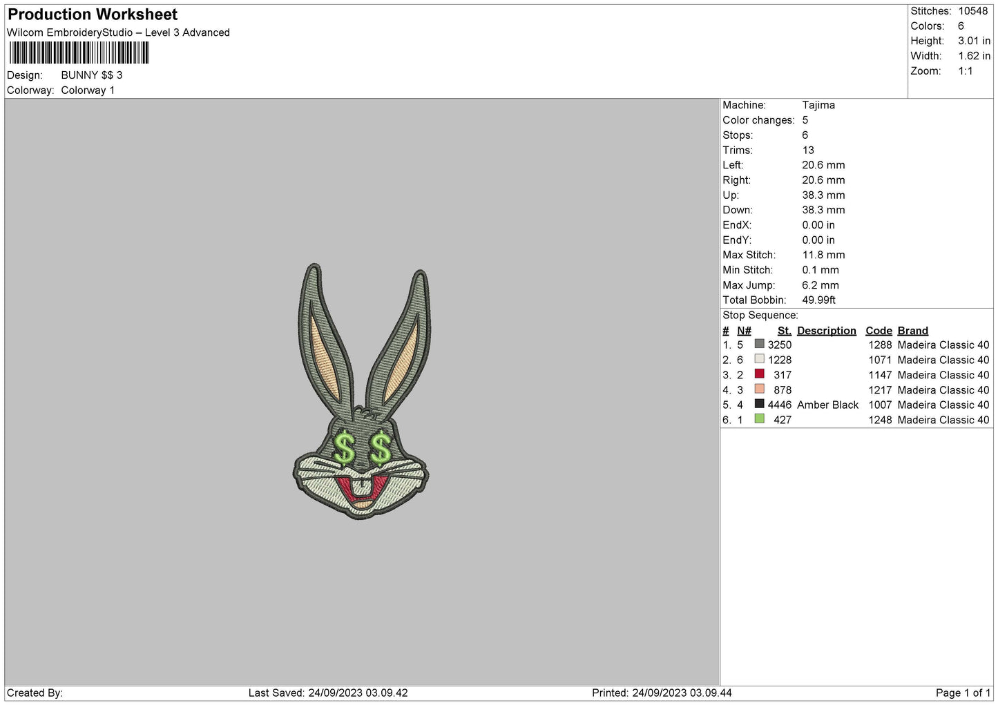 Bunny Money Embroidery Machine Design File 6 sizes