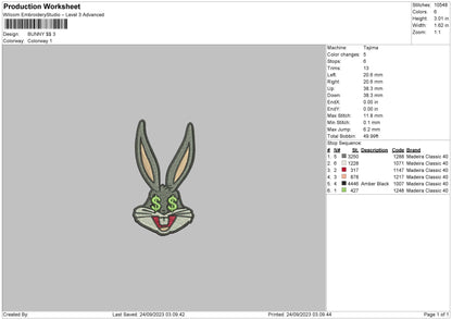 Bunny Money Embroidery Machine Design File 6 sizes