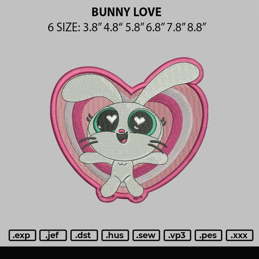 Bunny Love Embroidery Machinr Design File 6 sizes