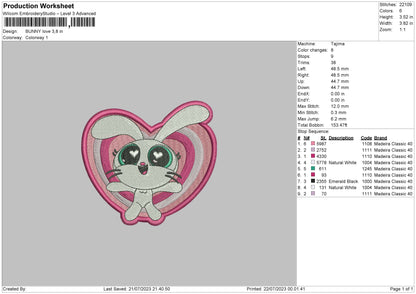 Bunny Love Embroidery Machinr Design File 6 sizes