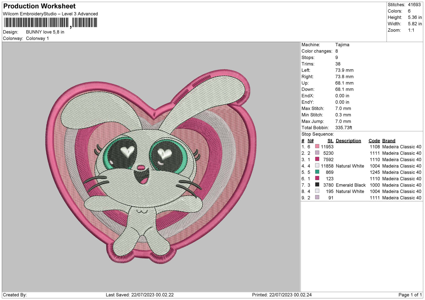 Bunny Love Embroidery Machinr Design File 6 sizes