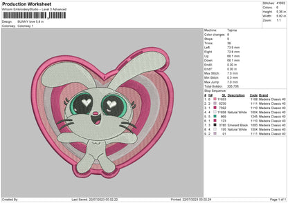 Bunny Love Embroidery Machinr Design File 6 sizes