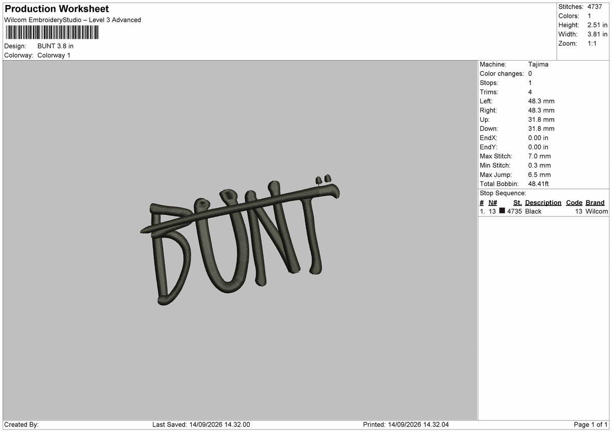 Bunt Text Embroidery Machine Design File 6 sizes
