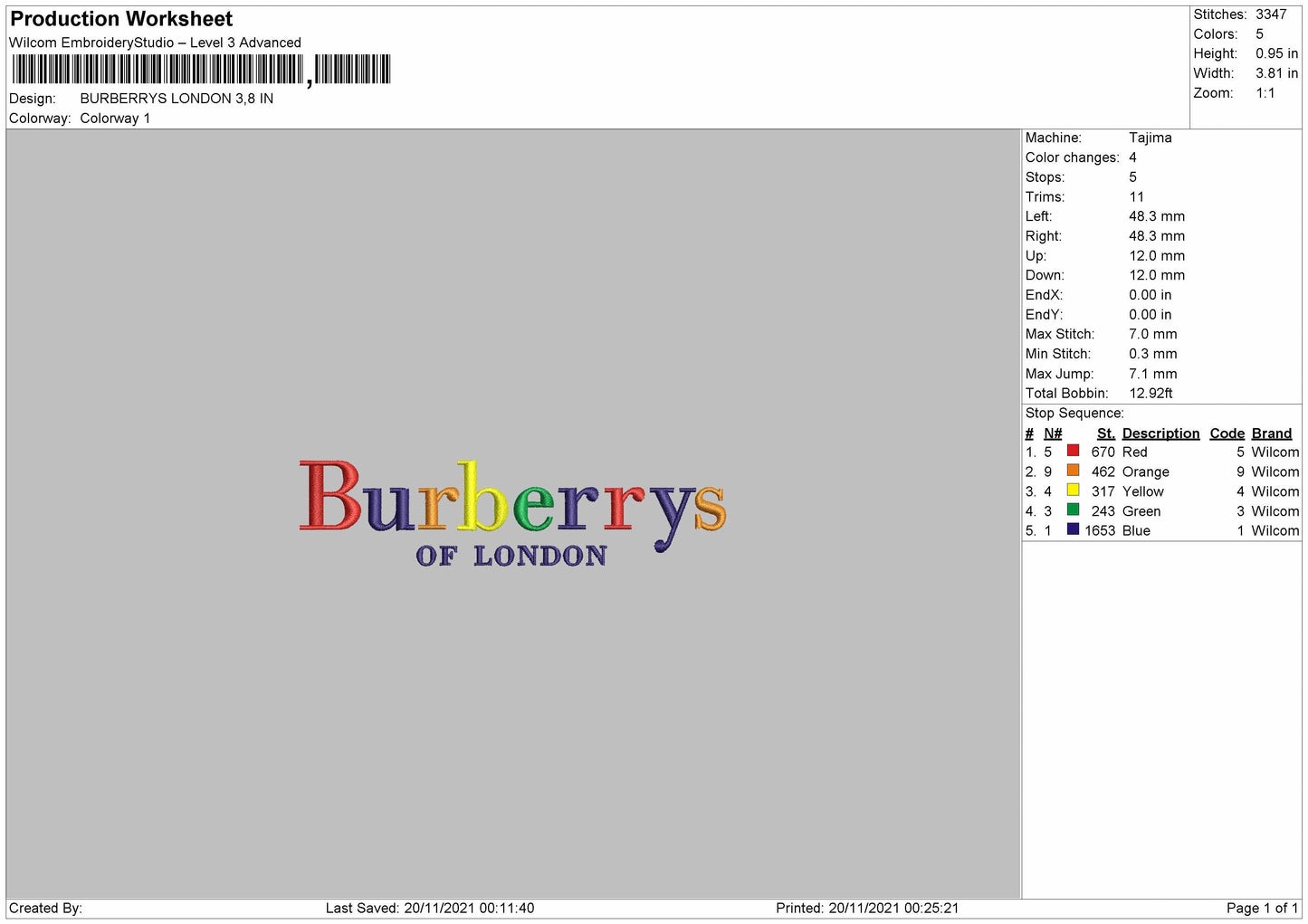 Burberrys London Embroidery Design File 4 size