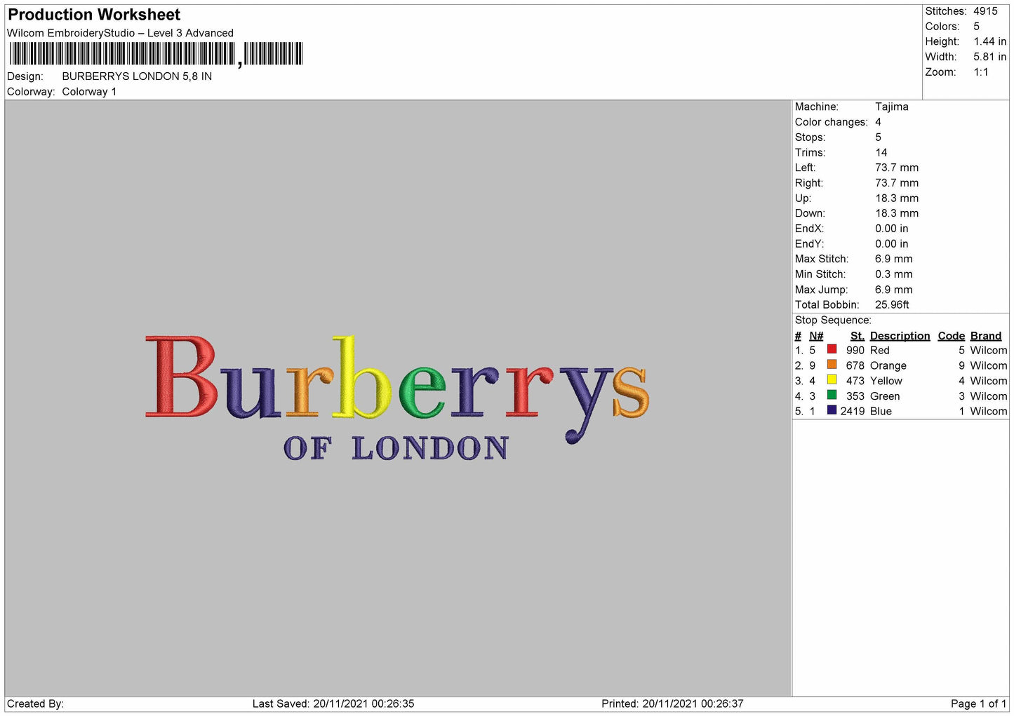 Burberrys London Embroidery Design File 4 size