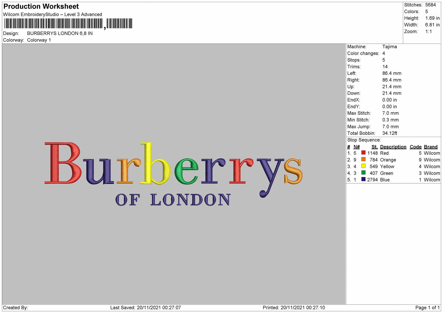 Burberrys London Embroidery Design File 4 size