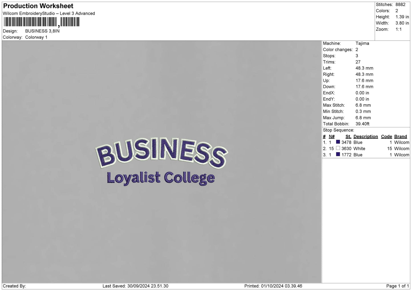 Businesstext Embroidery File 6 sizes
