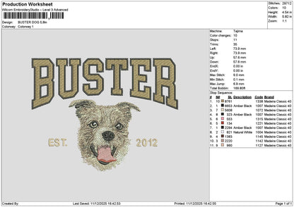 Buster Dog Embroidery File 6 sizes