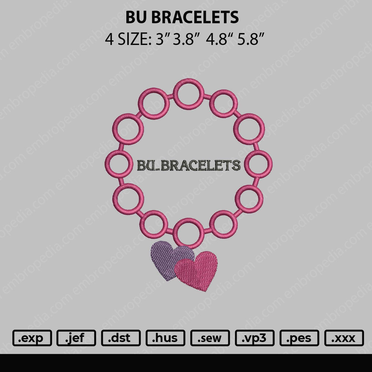 BU Bacelets Embroidery Design File 4 sizes
